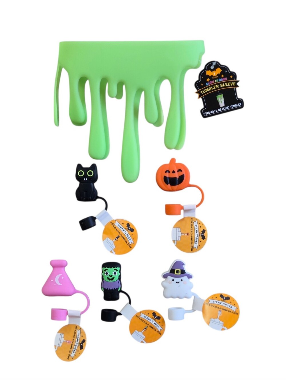 Target Bullseye Halloween Glow-in-the-Dark Green Slime Cup Sleeve Straw Toppers